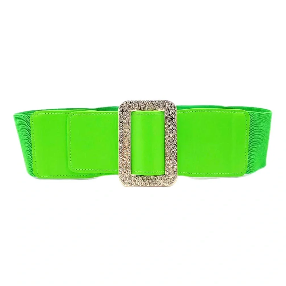 Rhinestone Embellished Open Rectangle Elastic Statement Belt